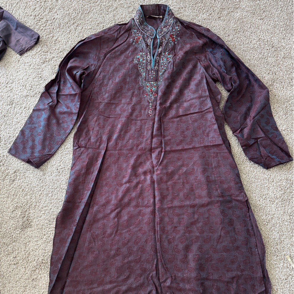 Embroidered Purple and Blue Panjabi with Pajama. size 40”